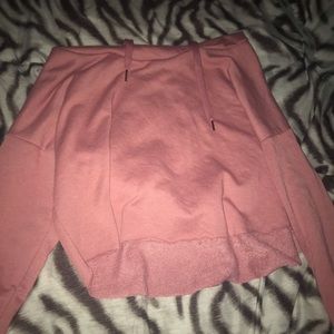 Pink rose embroidered crop top hoodie